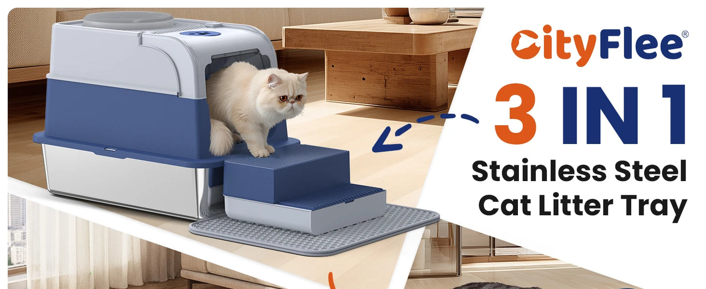 Stainless Steel Cat Litter Box – Non-Stick, Odor Control with Lid & Scoop