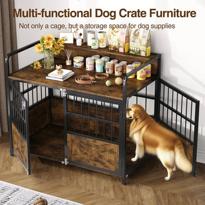 “XL Heavy-Duty Dog Crate Furniture with Storage Shelf”