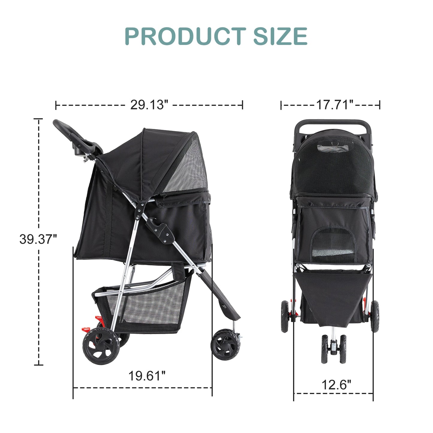 Foldable Pet Stroller – 3-Wheel Travel Buggy for Small Dogs & Cats