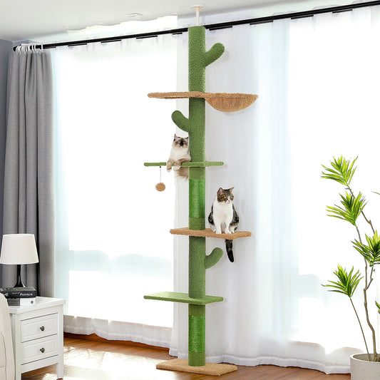 Adjustable Floor-to-Ceiling Cat Tree Tower with Condo & Hammock
