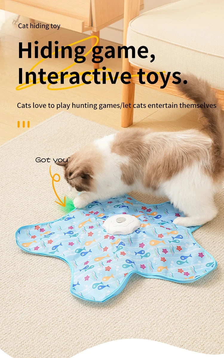 Interactive Hide & Seek Cat Toy with Motion Mouse & Feathers