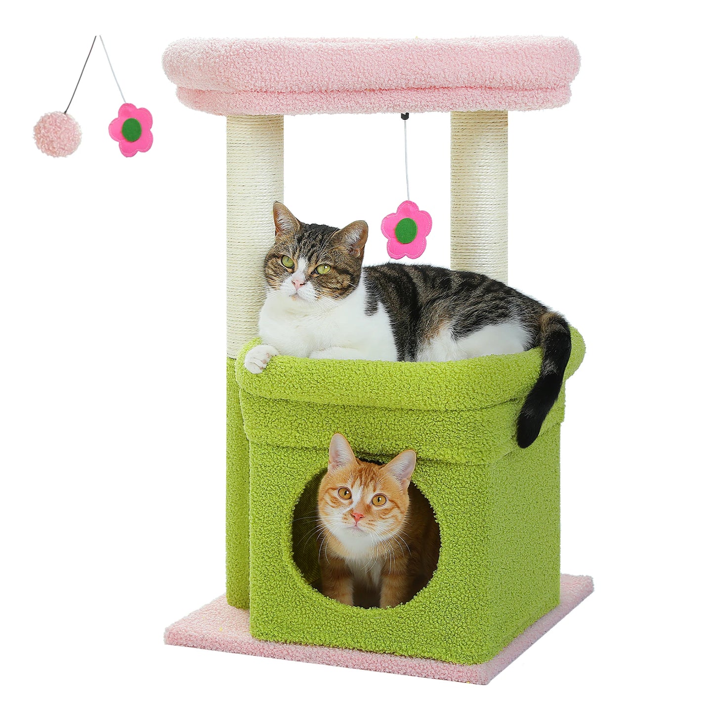 Cat Tree Tower – Cozy Condo, Wide Perch & Sisal Posts with Plush & Pom-Pom Toy