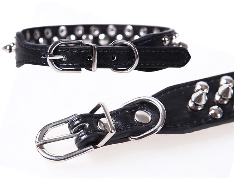 PU Leather Dog Collar Adjustable Spiked Rivet Punk Pet Collar Small Dog Cat