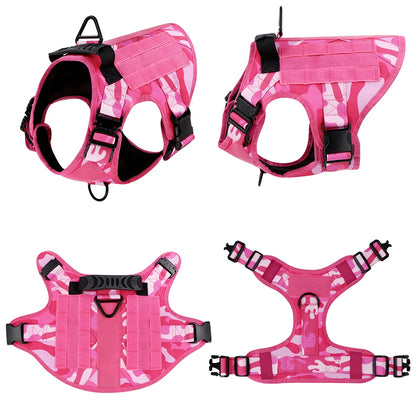 “Pink Camo Tactical Dog Harness – Adjustable Vest for Medium & Large Dogs”