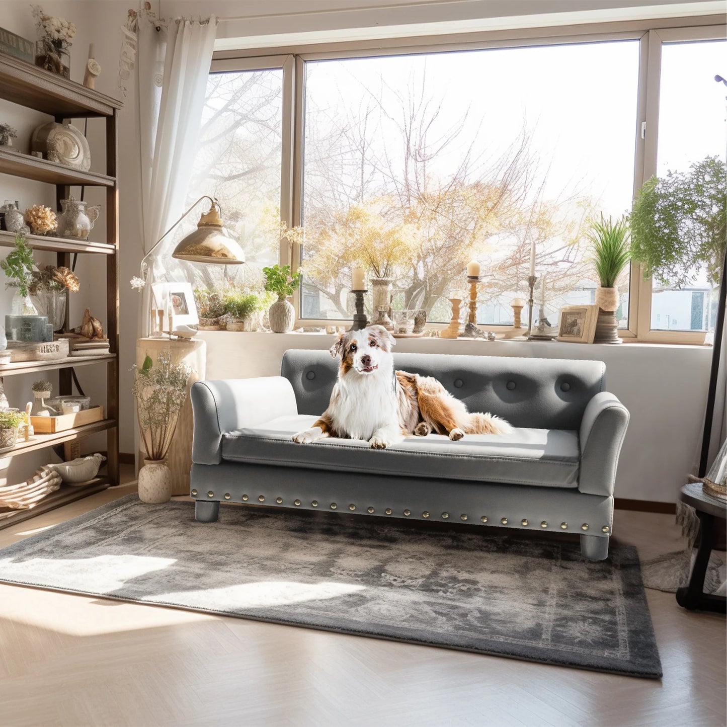 Elevated Dog Sofa Bed with Removable Cushion & Leather Cover
