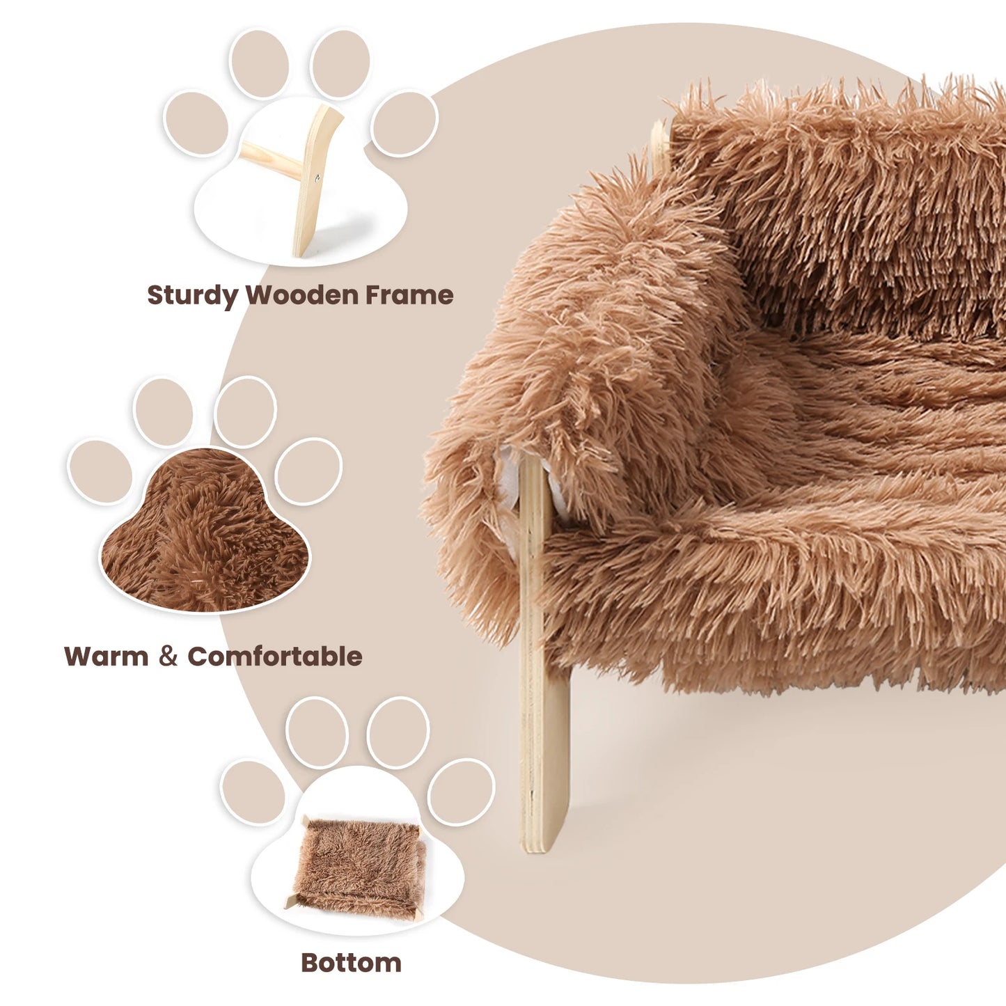 Luxury Raised Cat Sofa Bed with Plush Cushion & Wooden Legs