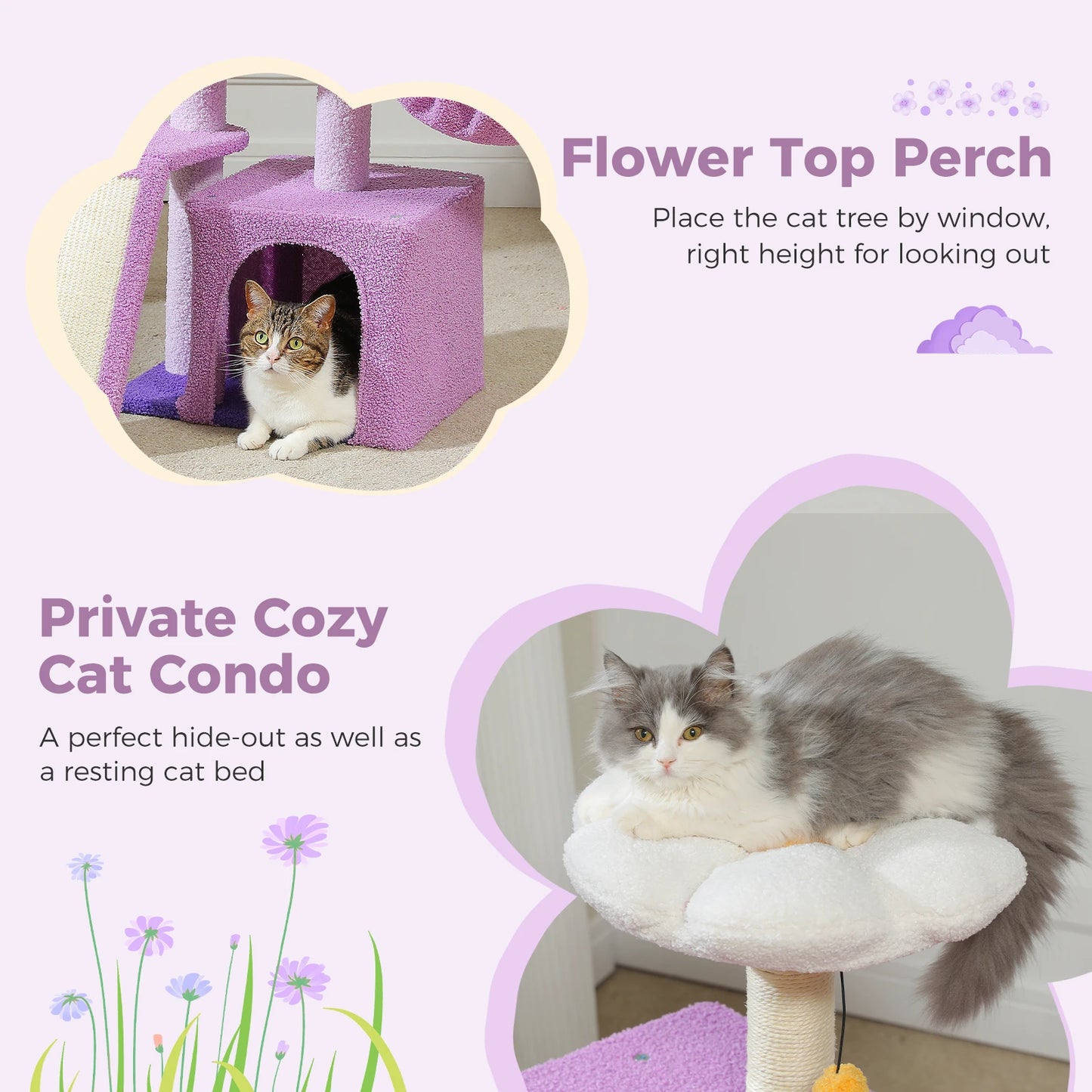 Cat Tree Tower – Cozy Condo, Wide Perch & Sisal Scratching Posts with Plush & Toy