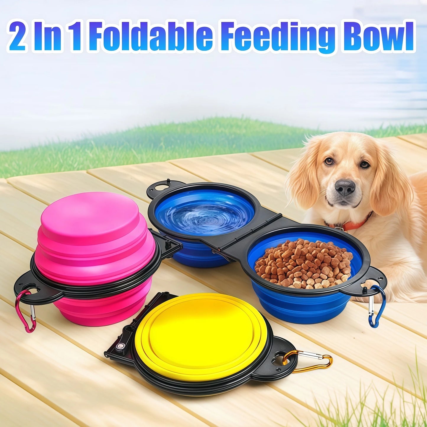 2-in-1 Collapsible Dog Travel Bowl – Double Folding Food & Water Bowl Portable Outdoor Feeder