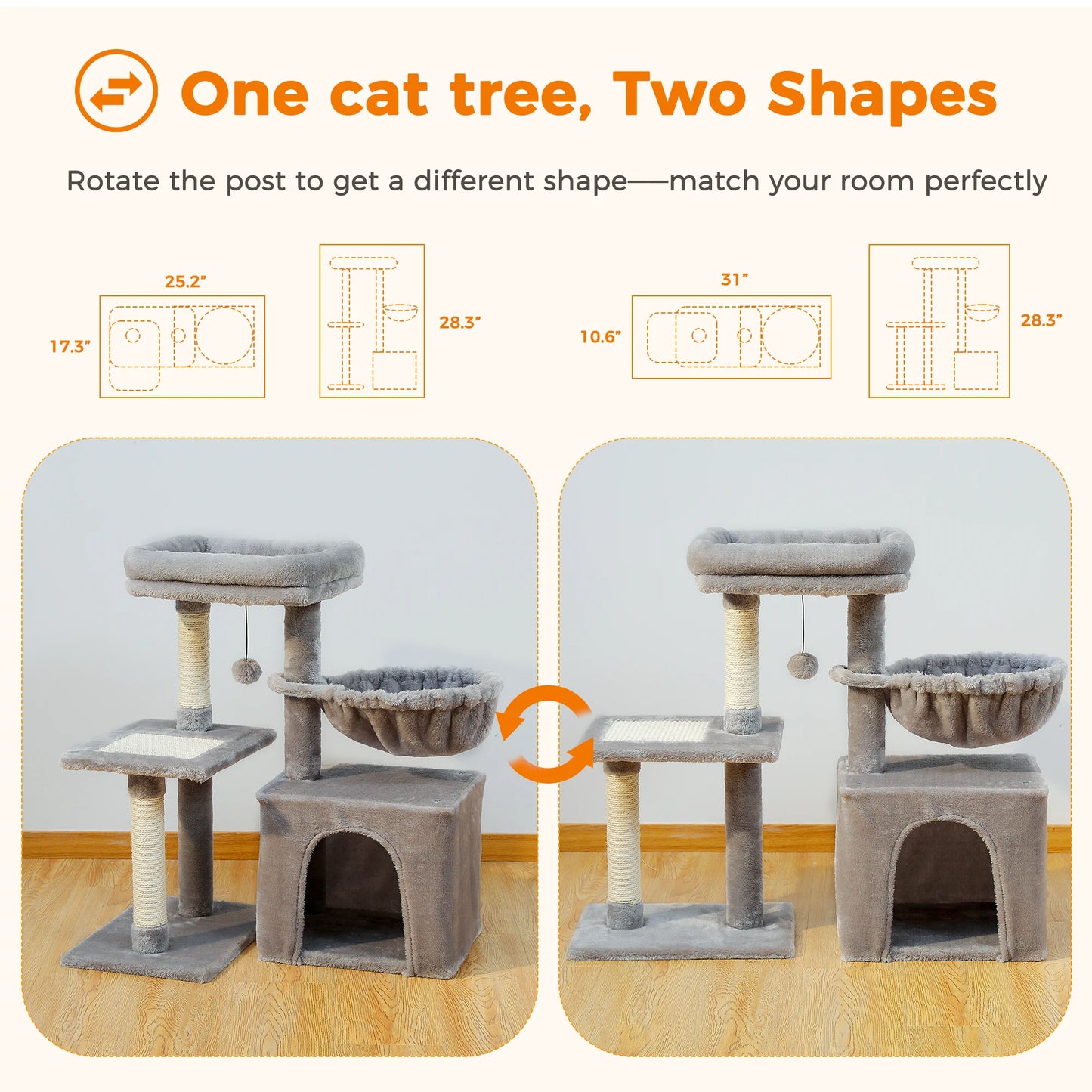 Cat Tree Tower – Cozy Condo, Wide Perch & Sisal Scratching Posts with Plush & Toy