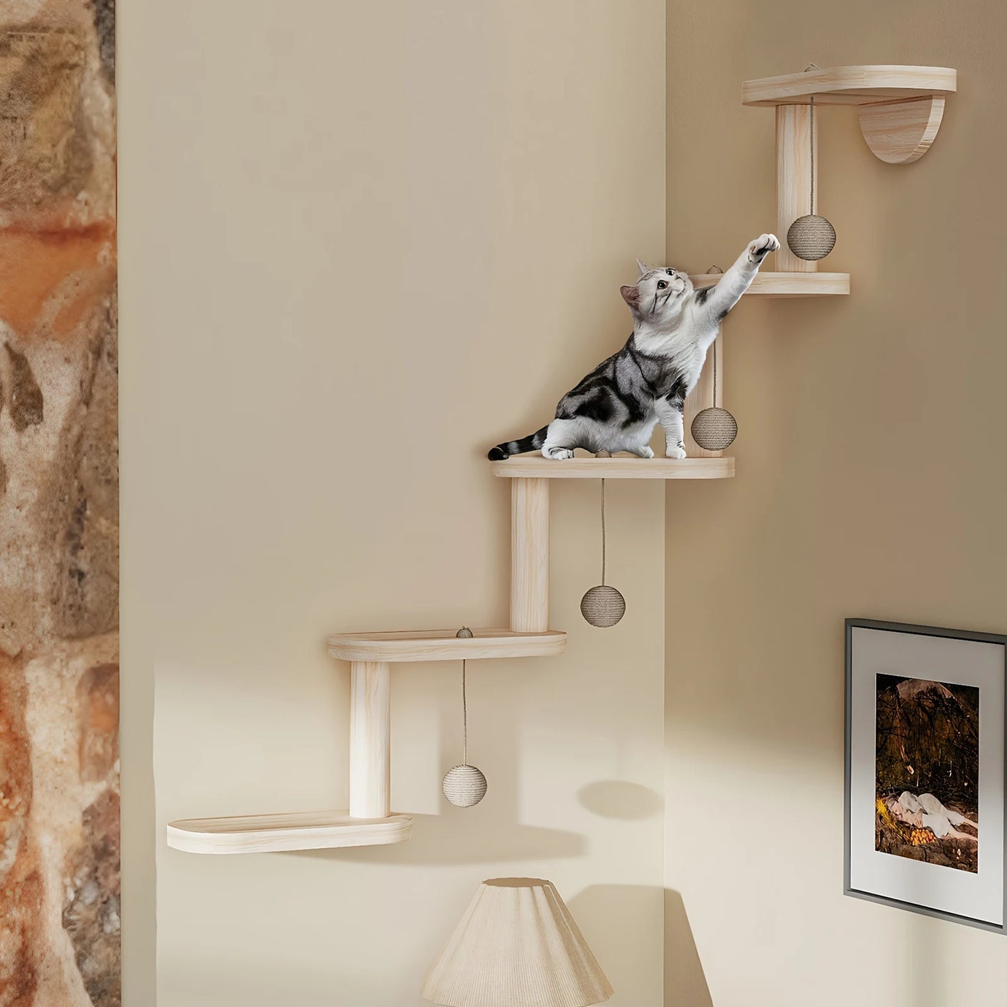 5-Step Wall Mounted Wooden Cat Climbing Shelf & Ladder