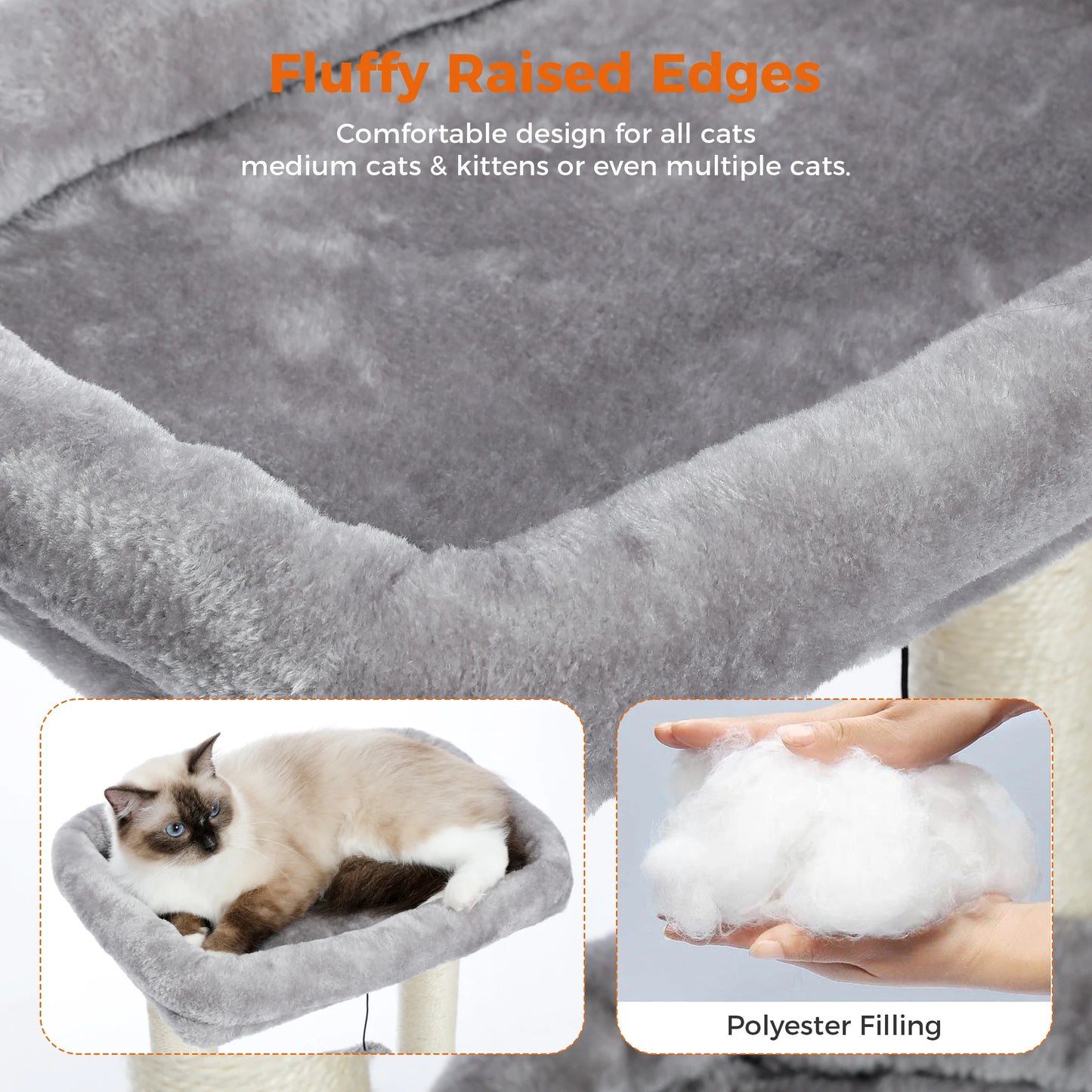 Cat Tree Tower – Cozy Condo, Wide Perch & Sisal Posts with Plush & Pom-Pom Toy