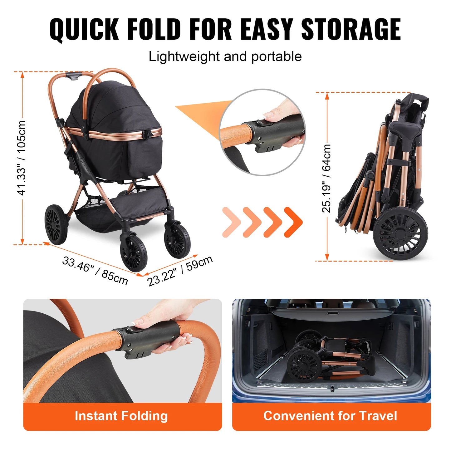 Foldable Pet Stroller with Detachable Carrier for Dogs