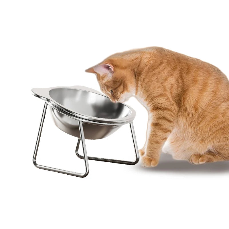 Tilted Stainless Steel Cat Bowl – Metal Stand Feeder for Food & Water (Cats & Kittens)
