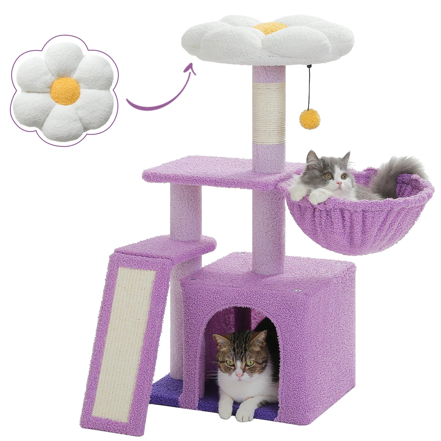 Cat Tree Tower – Cozy Condo, Wide Perch & Sisal Scratching Posts with Plush & Toy