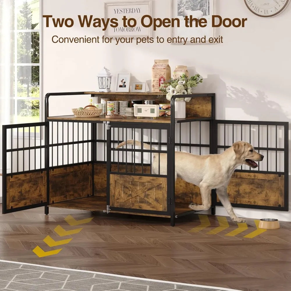 “XL Heavy-Duty Dog Crate Furniture with Storage Shelf”