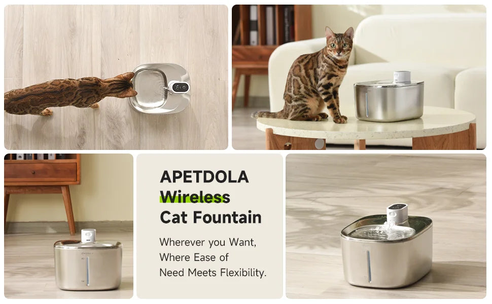 APETDOLA 4L Wireless Pet Water Fountain – Automatic Sensor Drinking Dispenser for Cats & Dogs