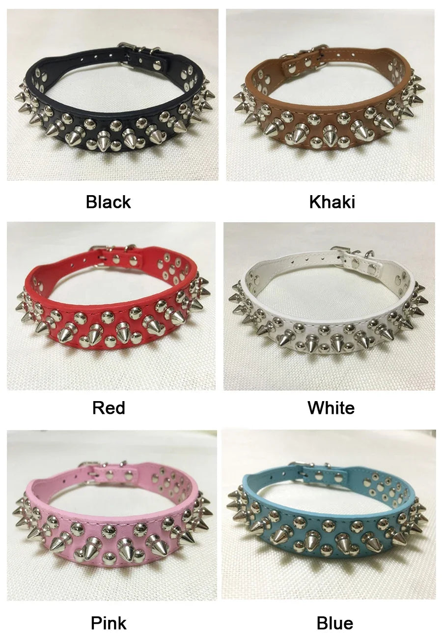 PU Leather Dog Collar Adjustable Spiked Rivet Punk Pet Collar Small Dog Cat