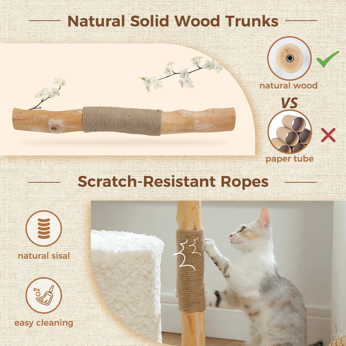 Modern Solid Wood Cat Tree – Spacious Tower with Condo, Perches & Interactive Toys