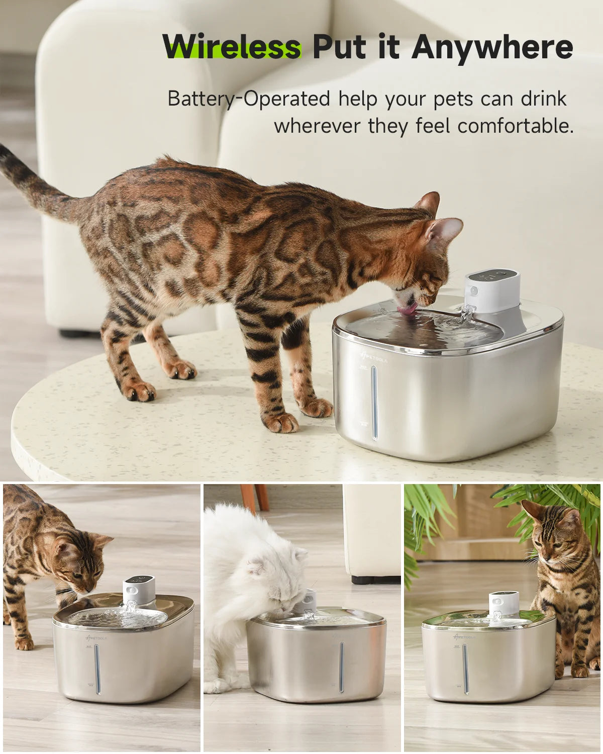 APETDOLA 4L Wireless Pet Water Fountain – Automatic Sensor Drinking Dispenser for Cats & Dogs