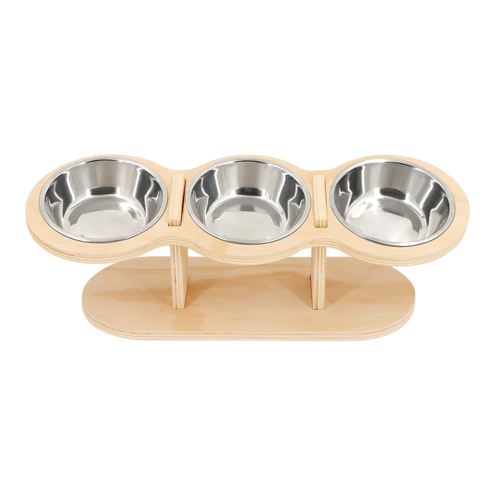 15° Tilted Cat Bowls – Adjustable Raised Feeder with 3 Stainless Steel Bowls for Cats & Small Dogs
