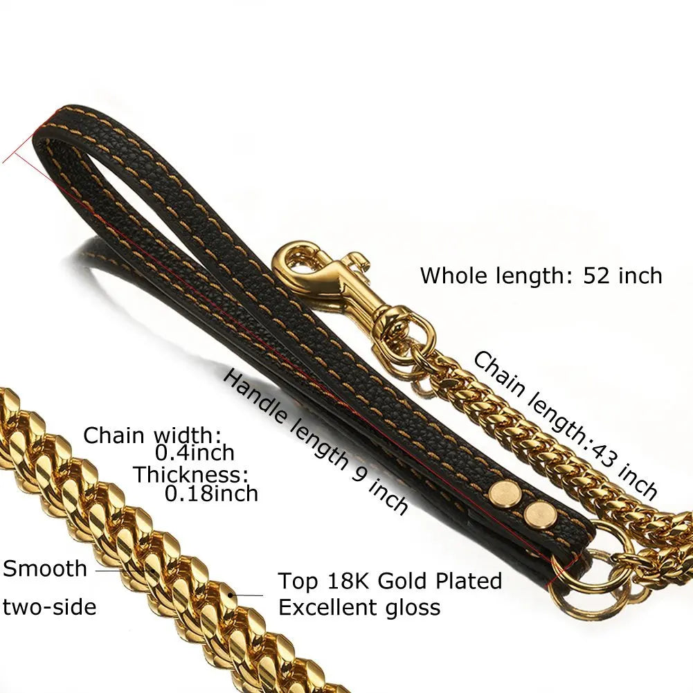 Gold Stainless Steel Cuban Link Dog Chain Collar – Heavy Duty Training & Walking Collar