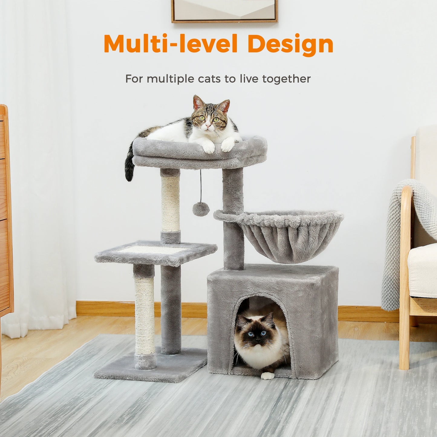Cat Tree Tower – Cozy Condo, Wide Perch & Sisal Scratching Posts with Plush & Toy
