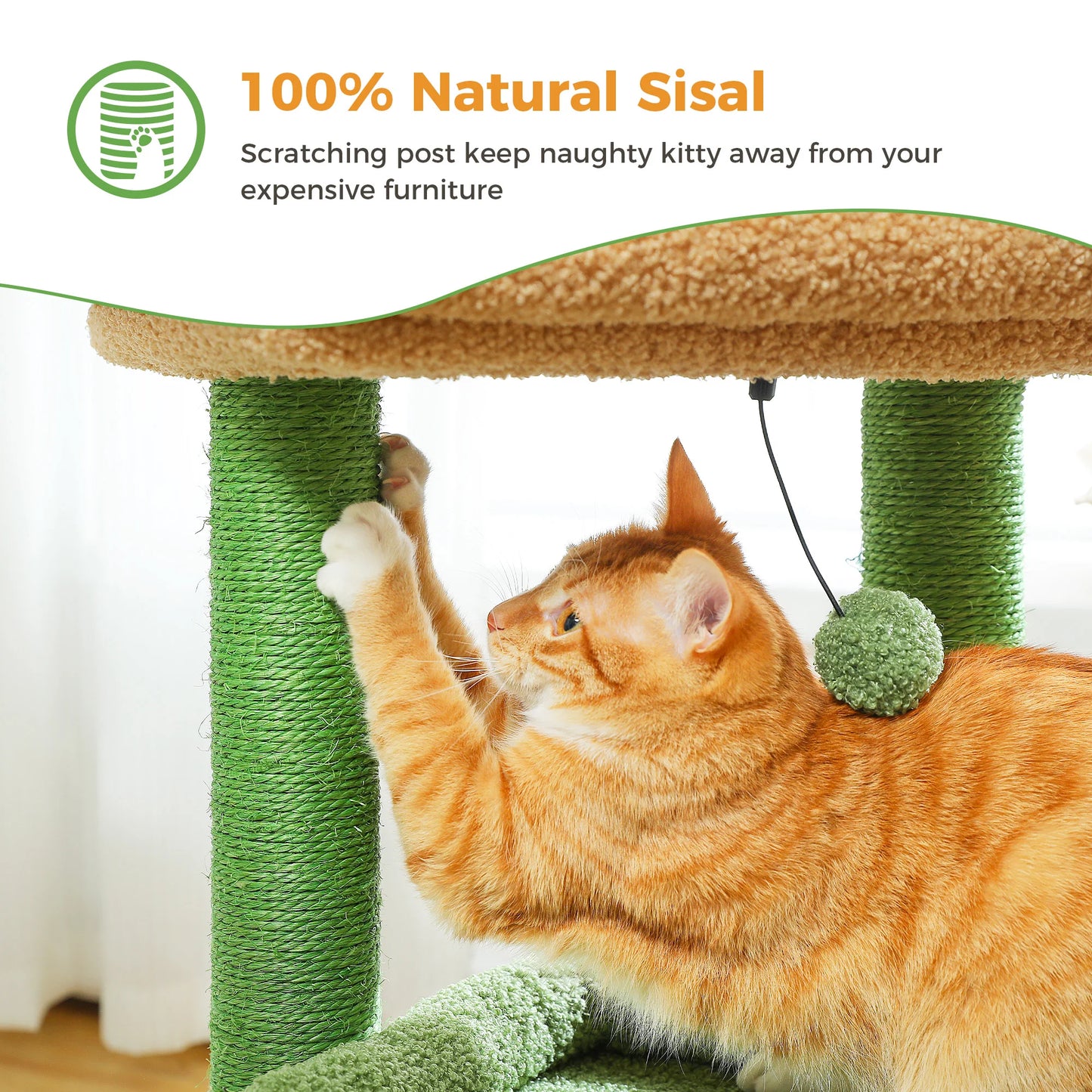 Cat Tree Tower – Cozy Condo, Wide Perch & Sisal Posts with Plush & Pom-Pom Toy