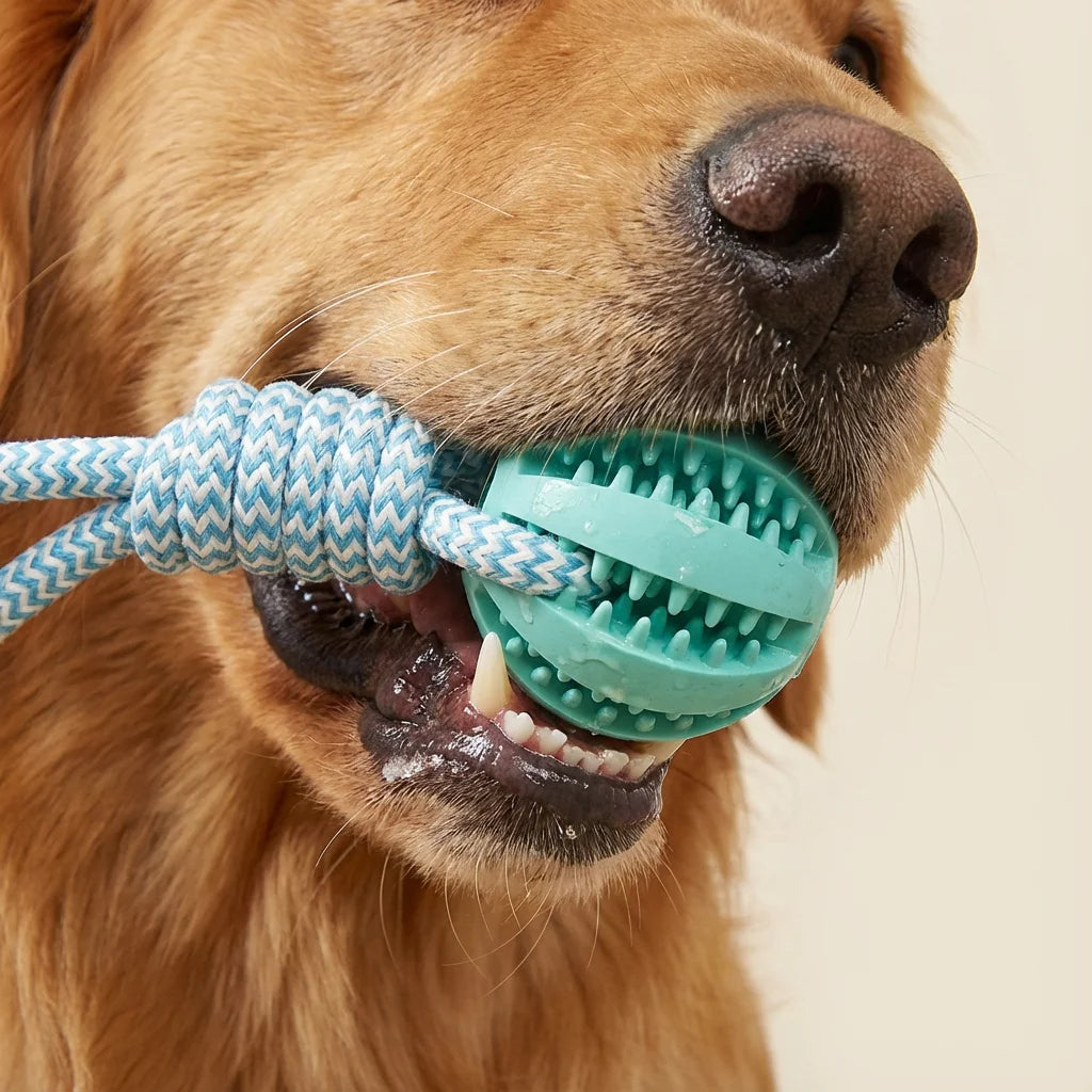 Cotton Rope & Rubber Dog Chew Ball – Treat Dispenser Toy for Boredom & Teething