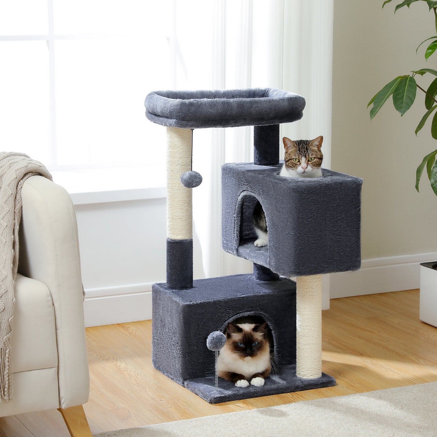 Cat Tree Tower – Cozy Condo, Wide Perch & Sisal Scratching Posts with Plush & Toy