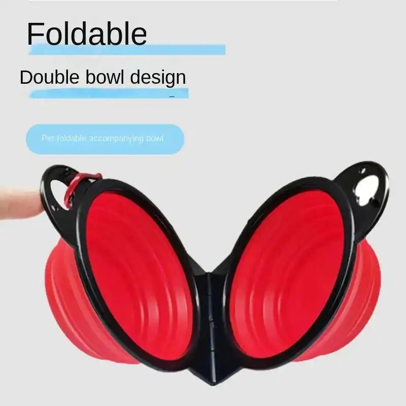 2-in-1 Collapsible Dog Travel Bowl – Double Folding Food & Water Bowl Portable Outdoor Feeder