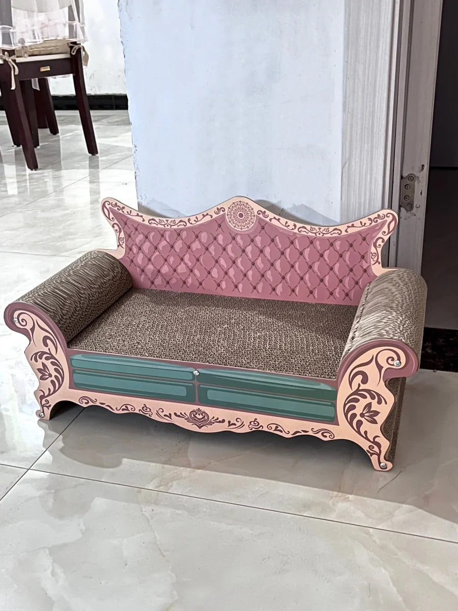 L-Shaped Cat Scratcher Bed with Built-In Lounge Nest