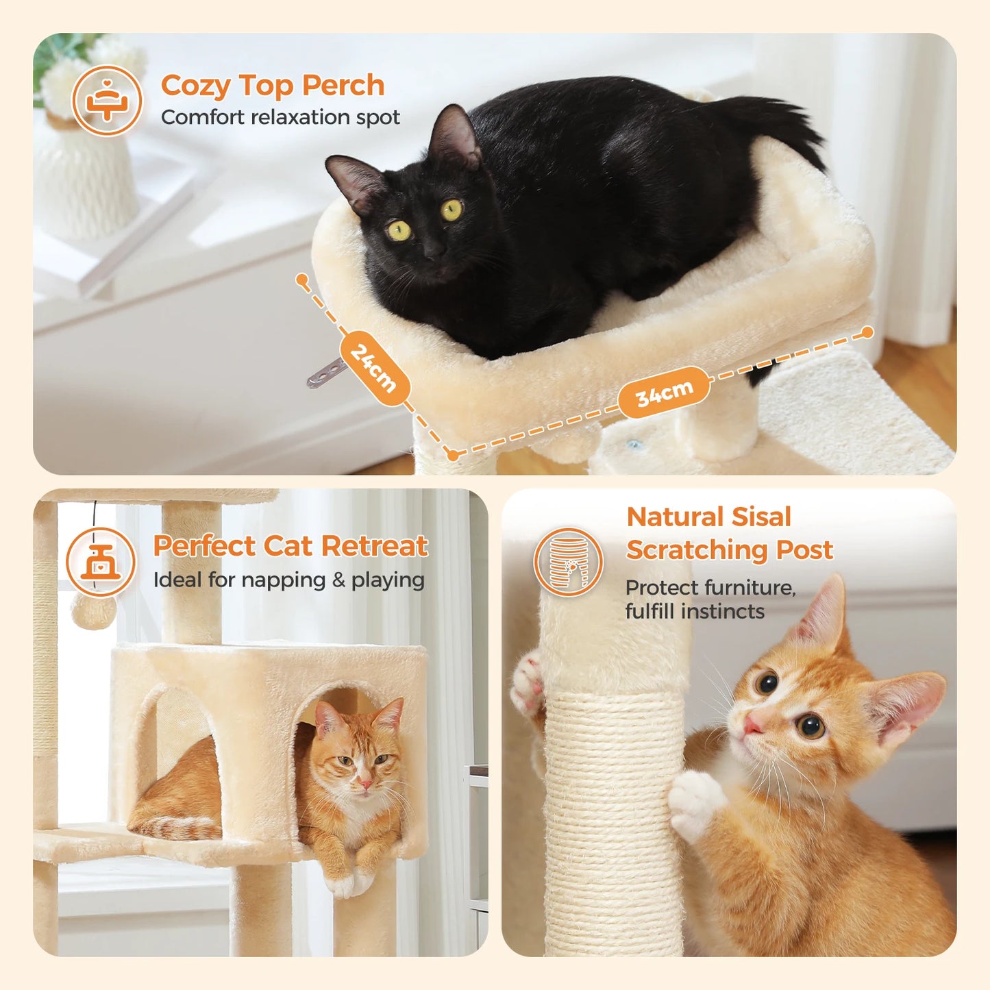 5-Level Cat Tree Tower – Plush Condo, Hammock & Sisal Scratching Posts