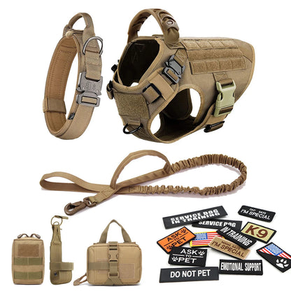 Tactical Dog Harness Set – Military Vest, Collar, Leash & Pouches