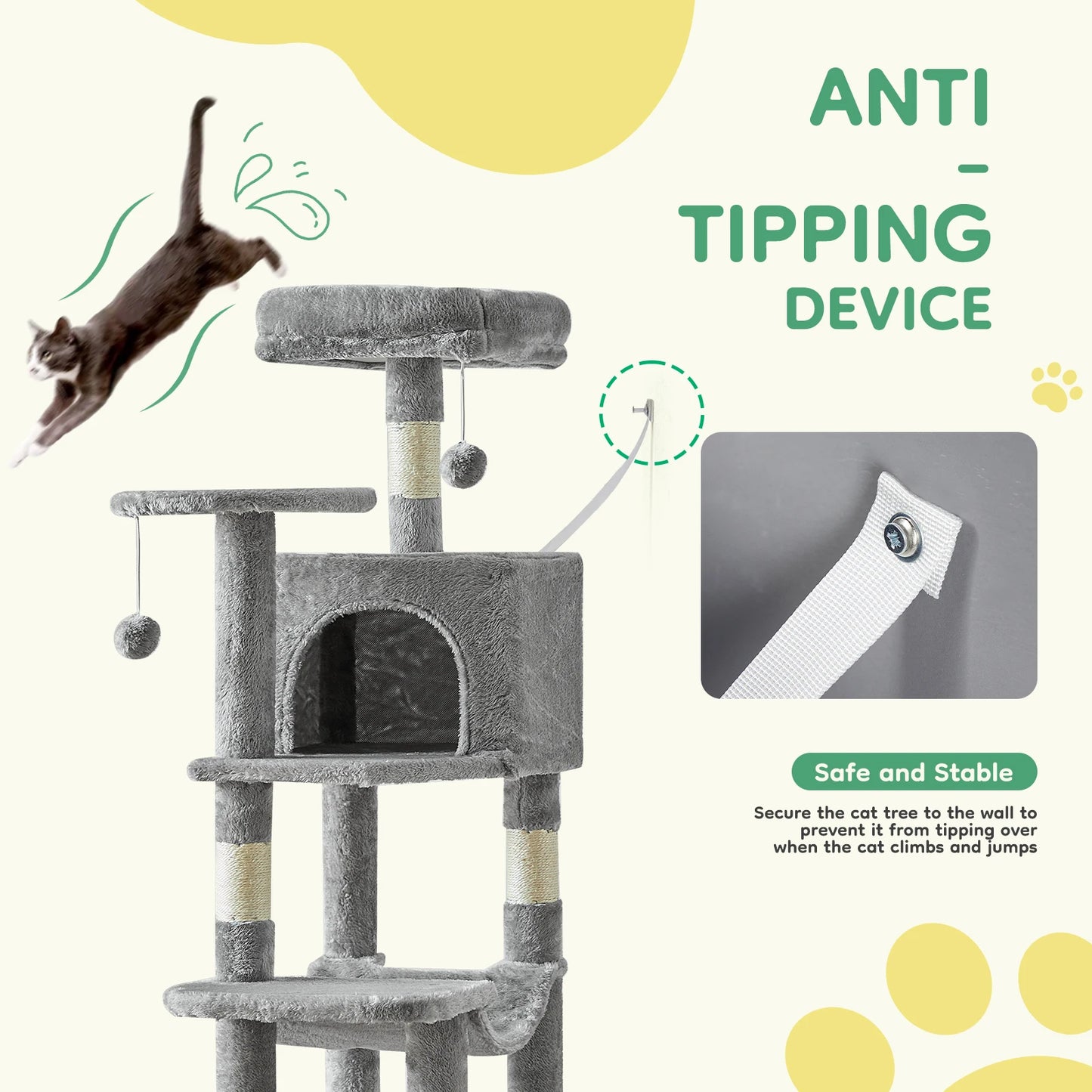 JHK 44in Cat Tree Tower for Multiple Cats with Sisal Scratching Posts