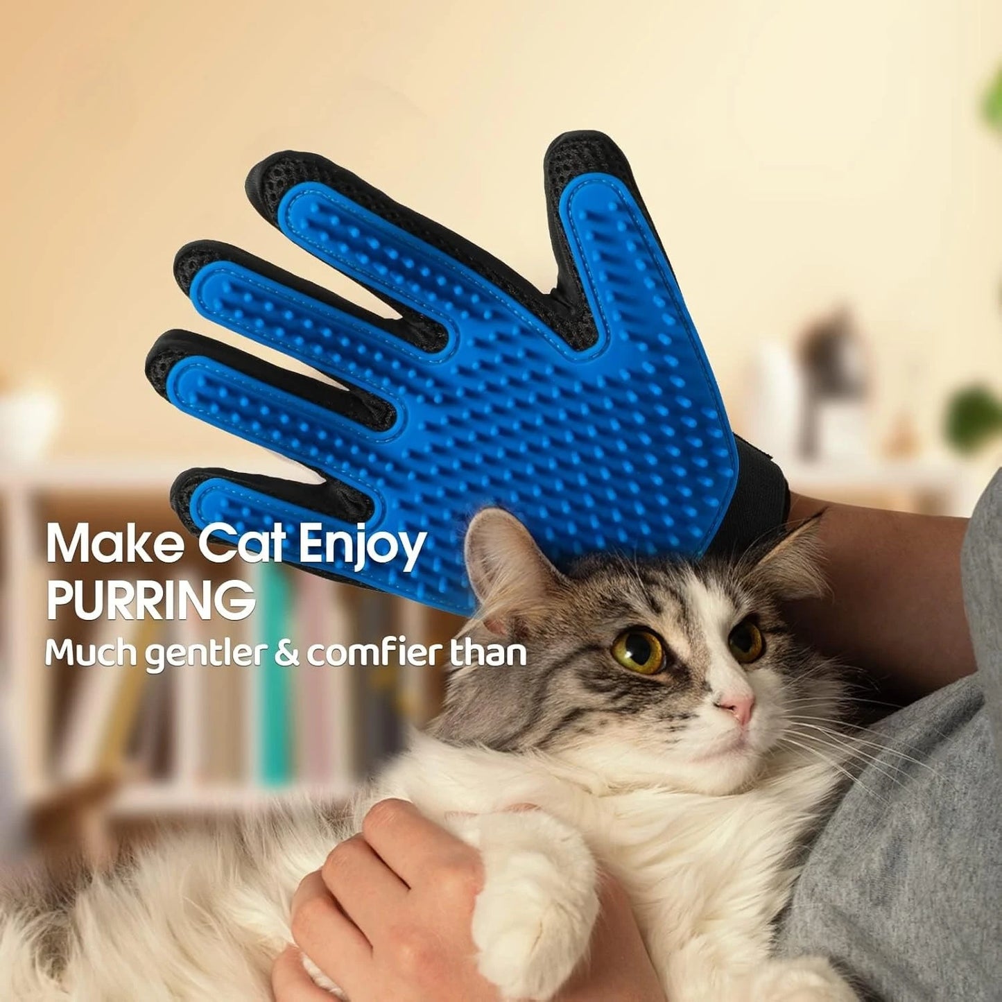 Pet Hair Remover Gloves – Shedding Brush for Dogs, Cats & Horses (1 Pair, Blue)