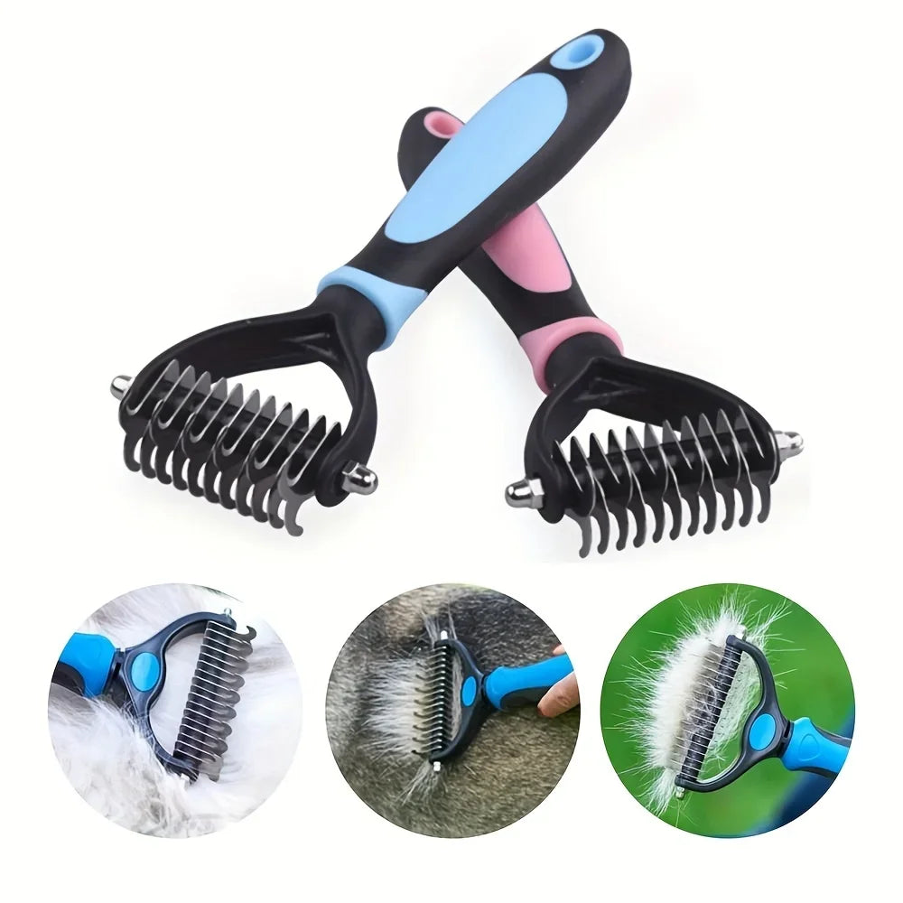Cat Hair Removal Comb – Double-Sided Stainless Steel Grooming Brush for Cats & Dogs