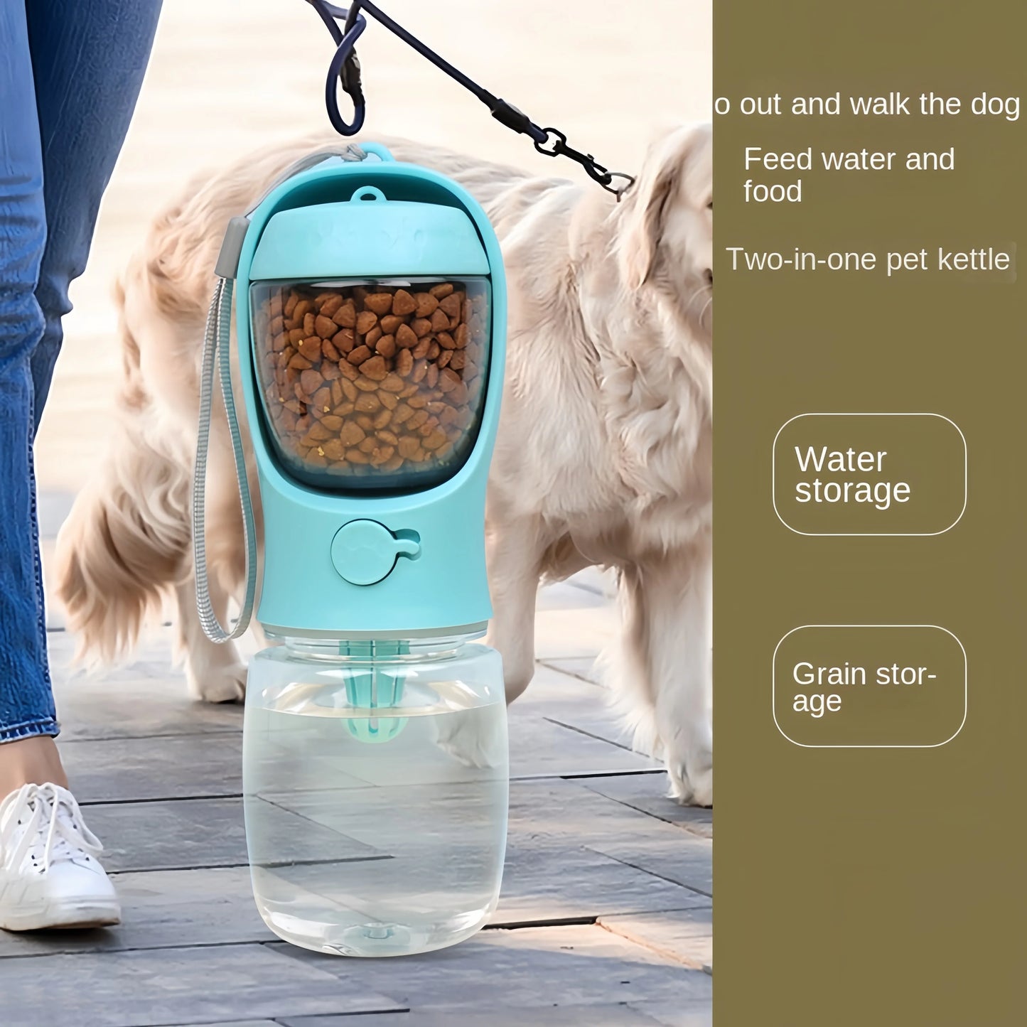 Portable Pet Water Bottle with Food Storage & Travel Bowl