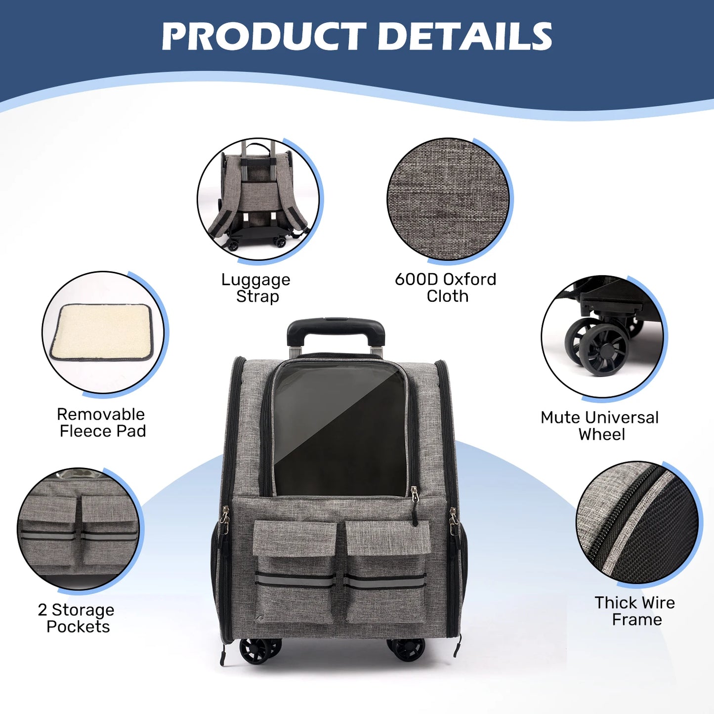 Rolling Pet Carrier Backpack – Foldable Travel Carrier with Removable Wheels