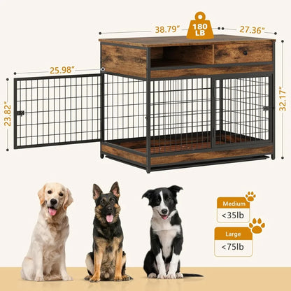 Large Wooden Dog Crate with Drawer – Heavy-Duty Indoor Cage