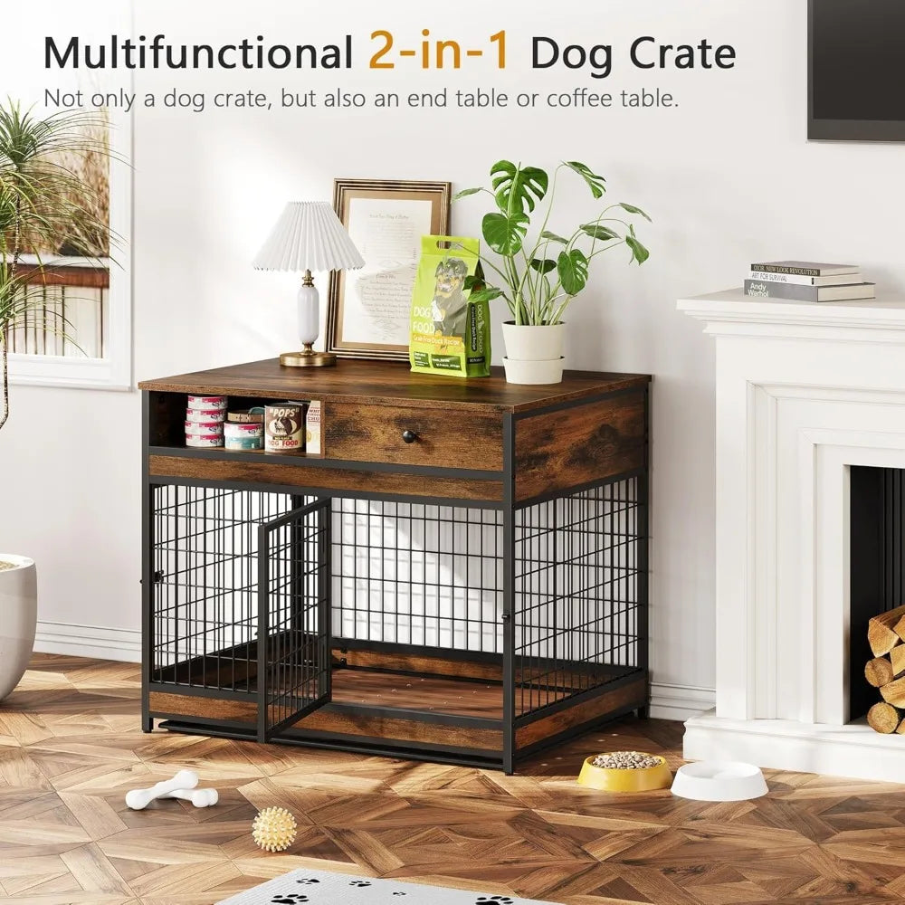Large Wooden Dog Crate with Drawer – Heavy-Duty Indoor Cage