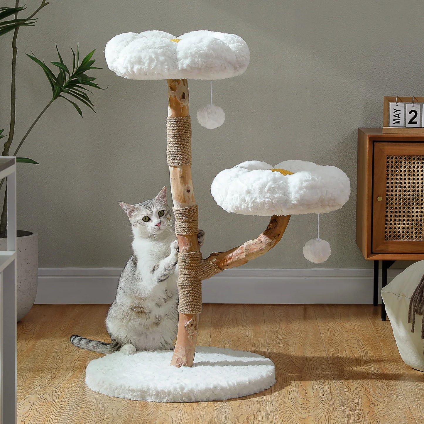 Modern Solid Wood Cat Tree – Spacious Tower with Condo, Perches & Interactive Toys