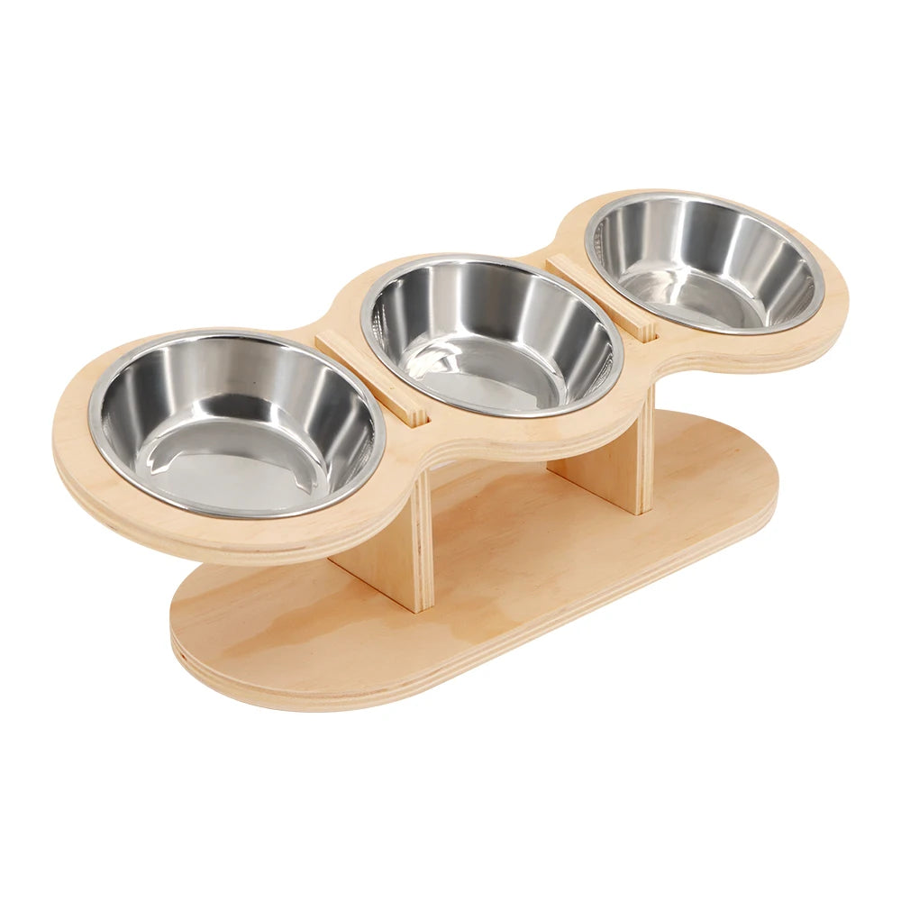 15° Tilted Cat Bowls – Adjustable Raised Feeder with 3 Stainless Steel Bowls for Cats & Small Dogs