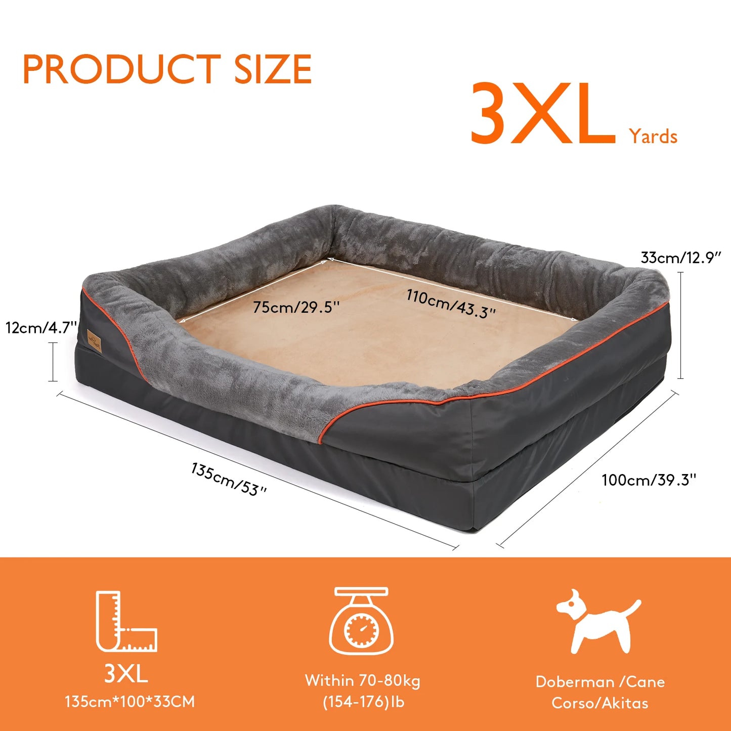 Jumbo Orthopedic Dog Sofa Bed with Memory Foam & Waterproof Cushion