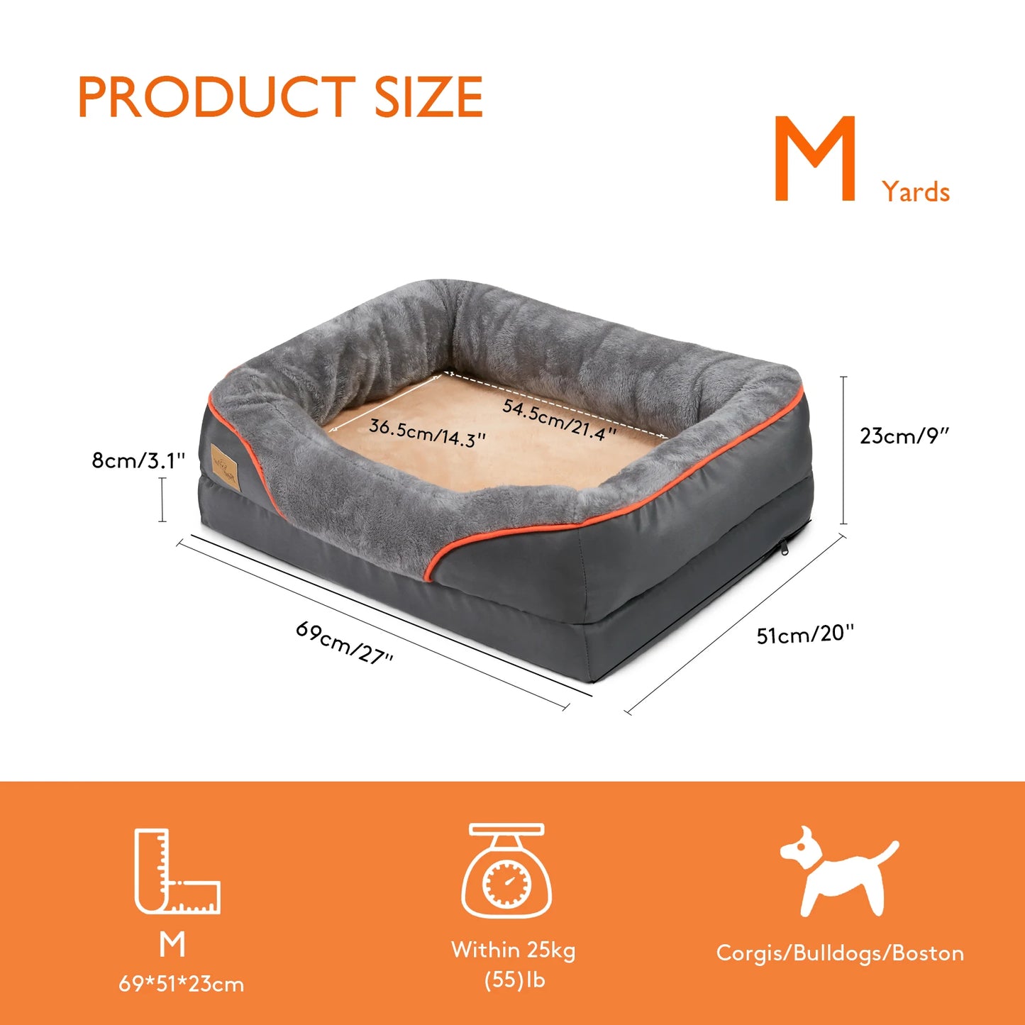 Orthopedic Dog Bed with Bolster – Soft Foam Pet Bed with Washable Cover (L–3XL)