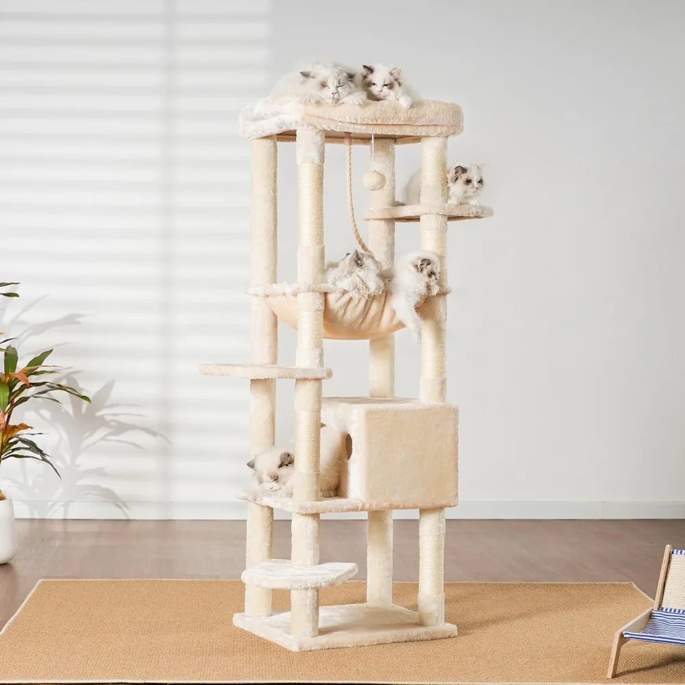 Heybly 60” Heavy-Duty Cat Tree – XXL Multi-Level Tower with Plush Condo for Large Cats