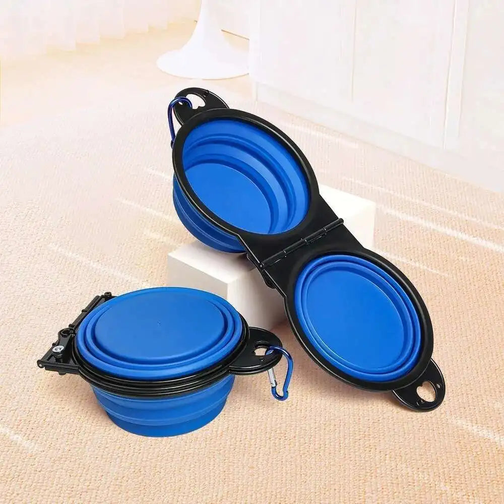 2-in-1 Collapsible Dog Travel Bowl – Double Folding Food & Water Bowl Portable Outdoor Feeder