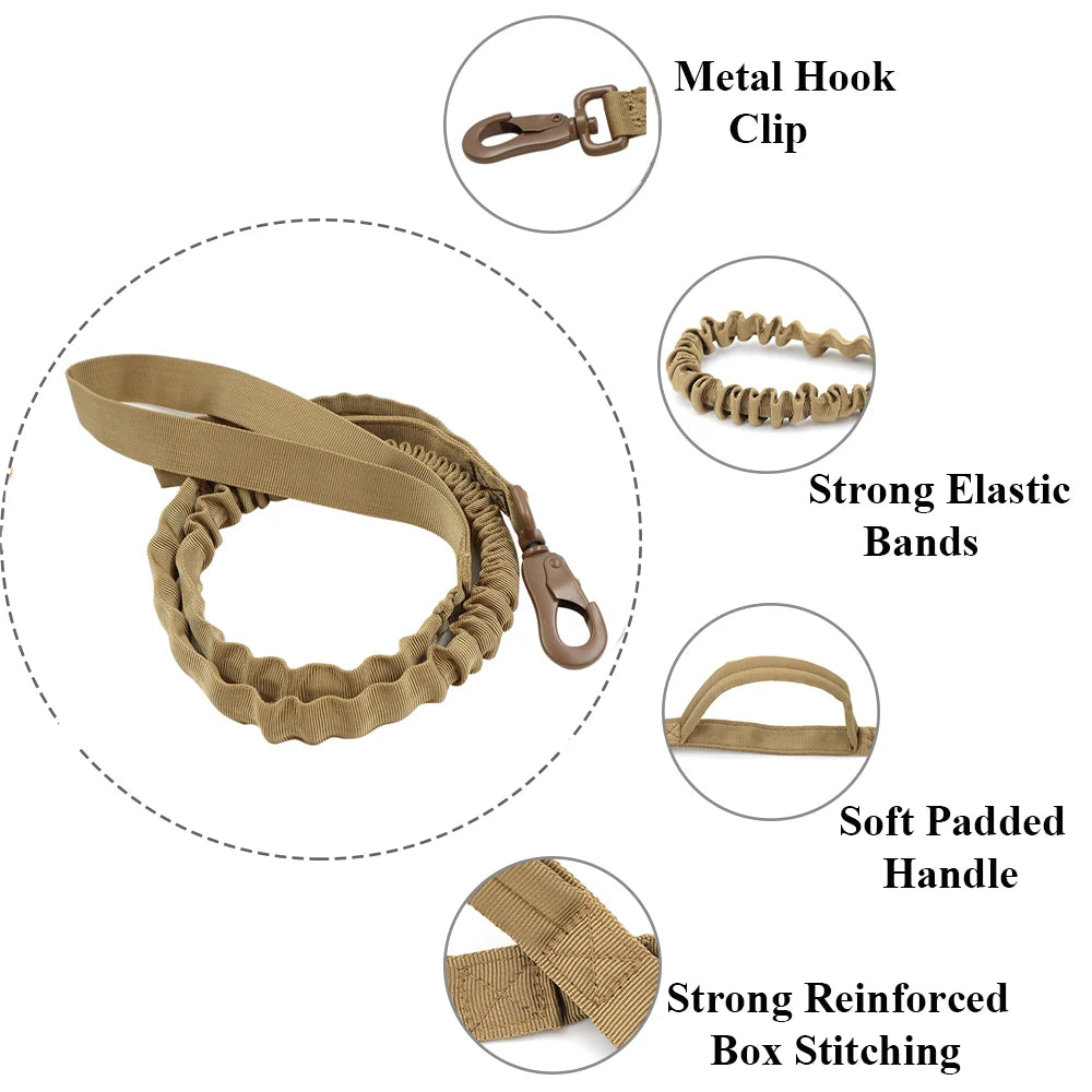 Adjustable Tactical Dog Leash with Dual Handles – Elastic Quick Release Training Lead