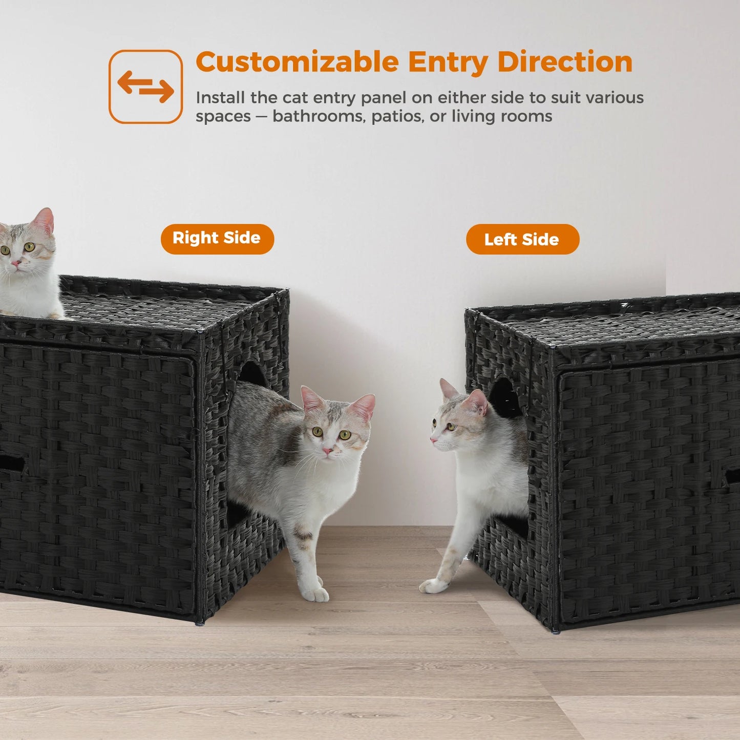 Rattan Cat Litter Box Enclosure – Hidden Cabinet Furniture with Flip-Top & Raised Entry