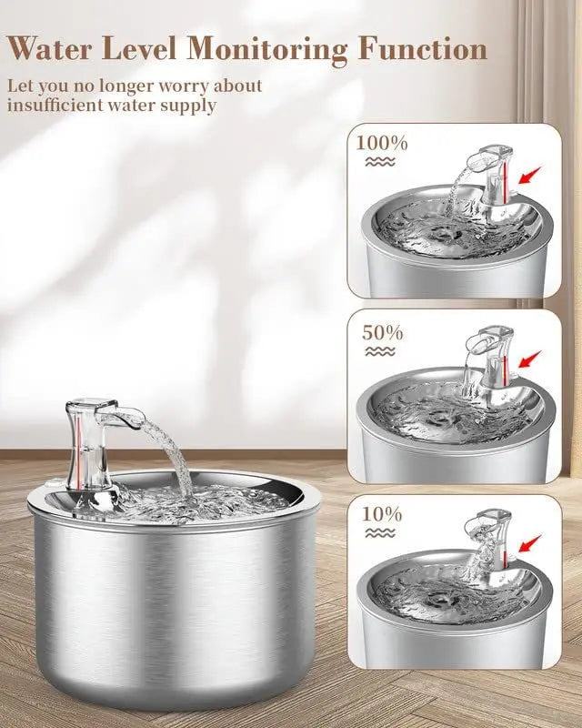 2L Stainless Steel Automatic Cat Water Fountain with Floaters