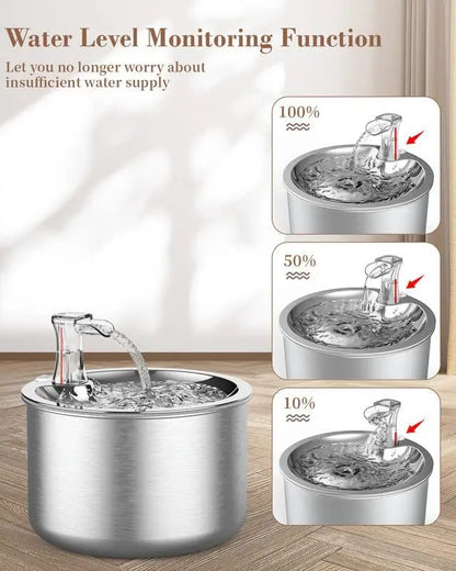 2L Stainless Steel Automatic Cat Water Fountain with Floaters